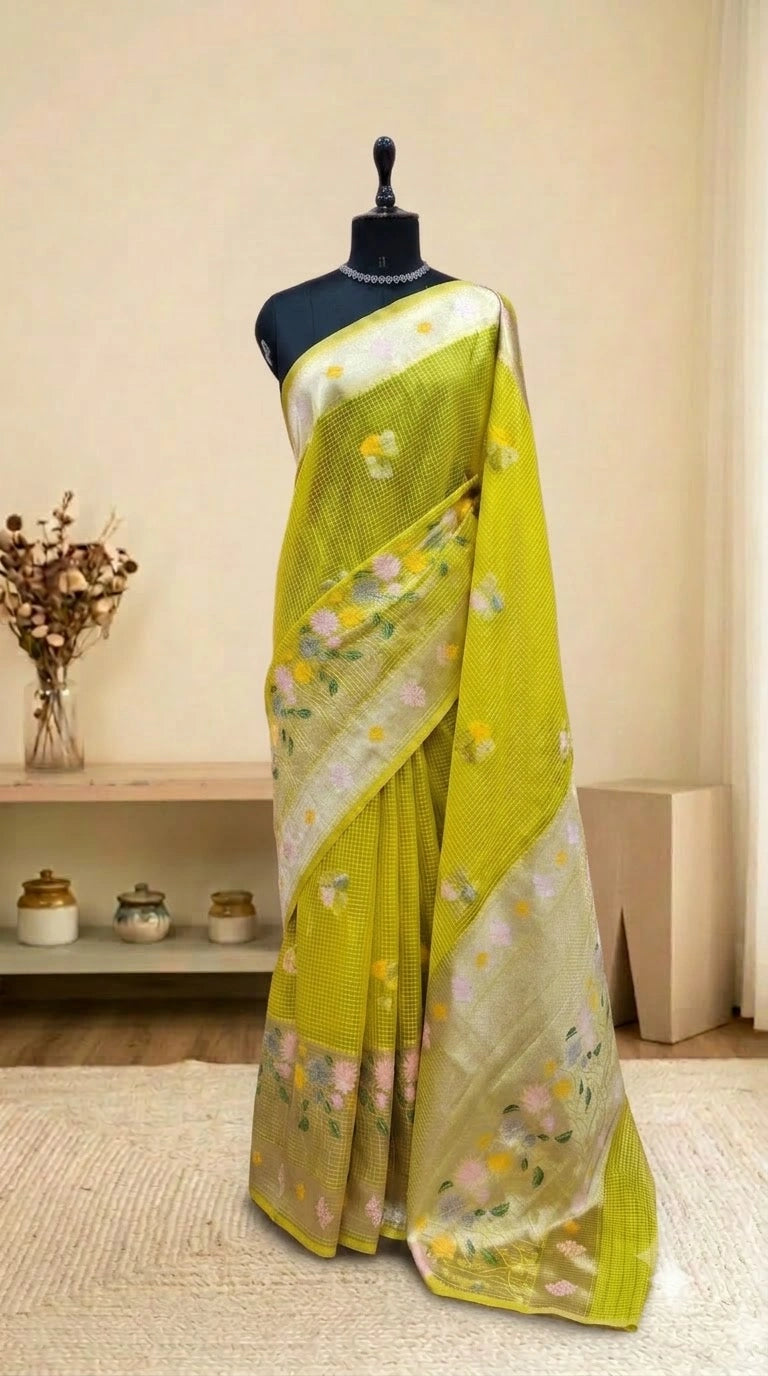 Mango Yellow Fancy Kota Saree
