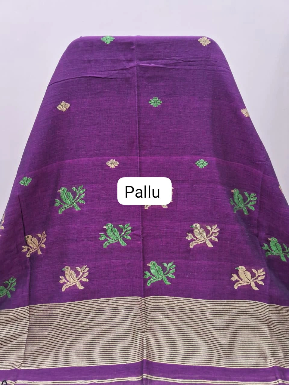 Purple Shaded Jamdani Cotton Saree Pallu