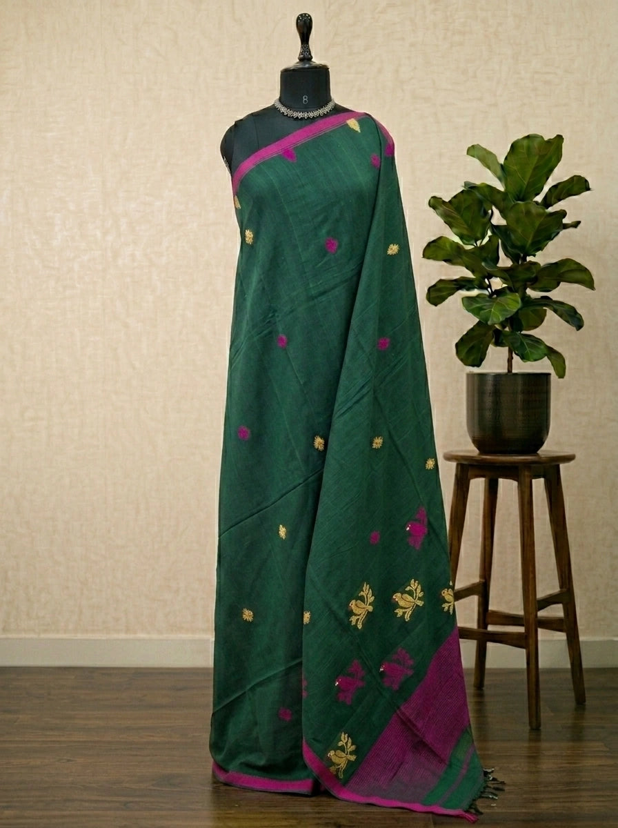 Green Jamdhani Cotton Saree