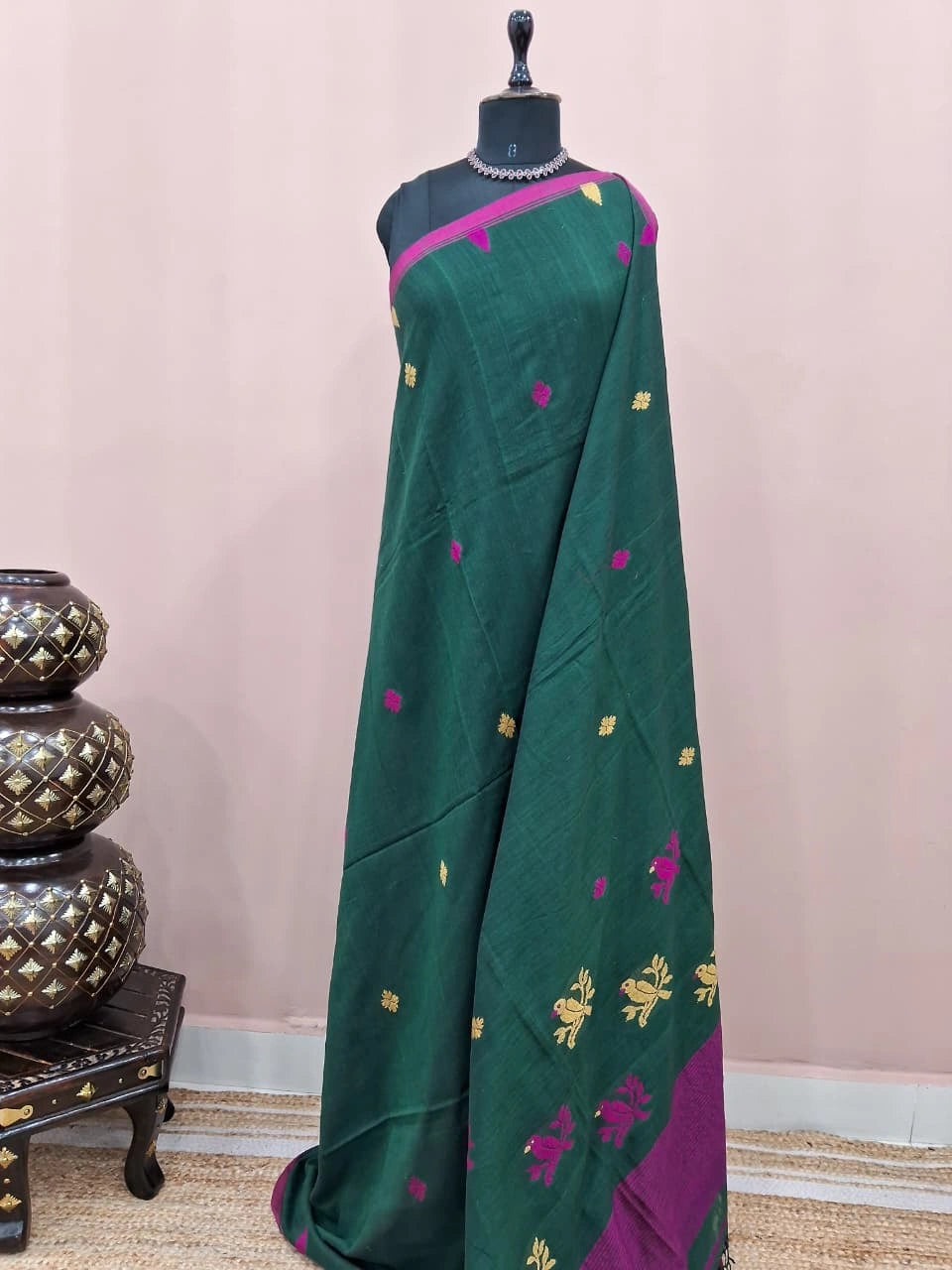 Green Jamdhani Cotton Saree