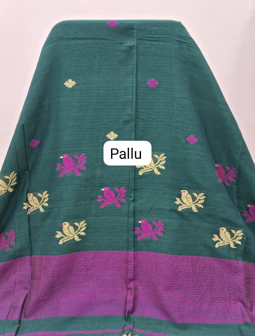 Green Jamdhani Cotton Saree Pallu