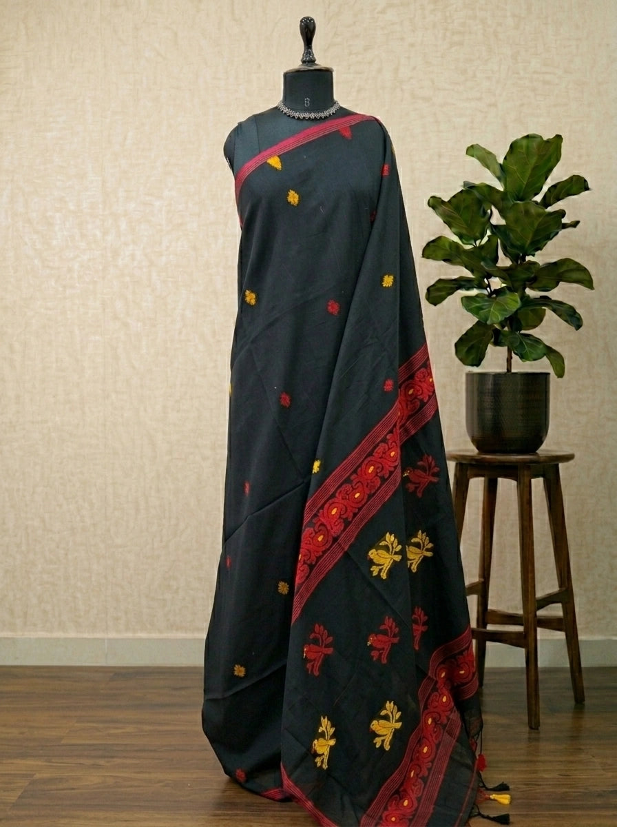 Black Jamdhani Cotton Saree