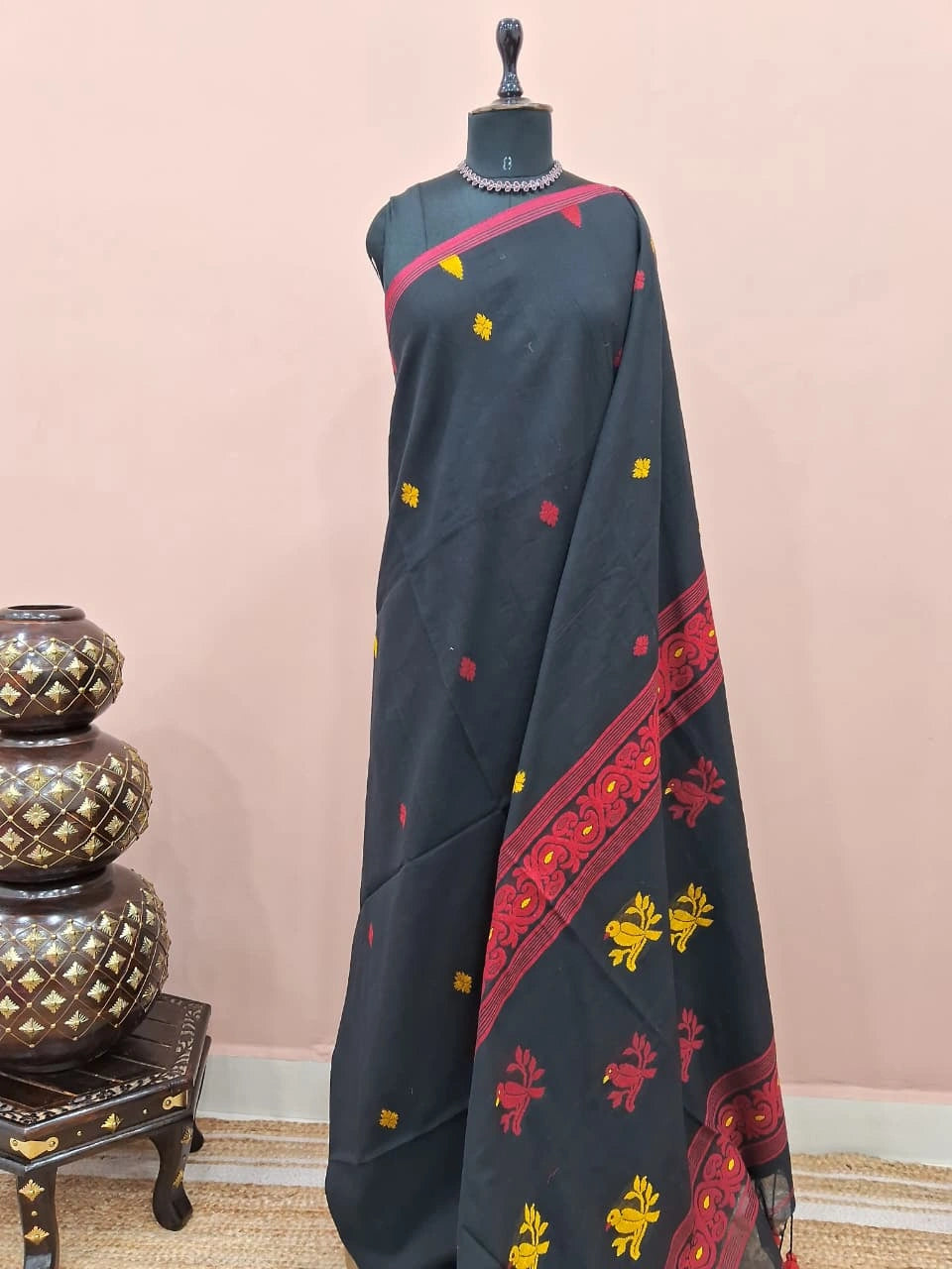 Black Jamdhani Cotton Saree