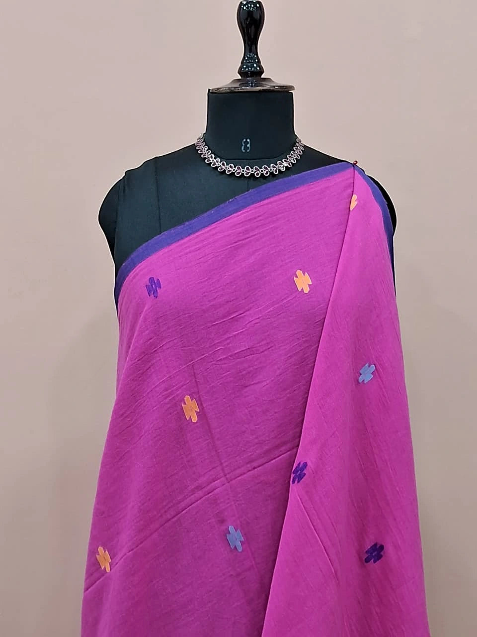 Rose Pink Khadhi Jamdani Cotton Saree 1