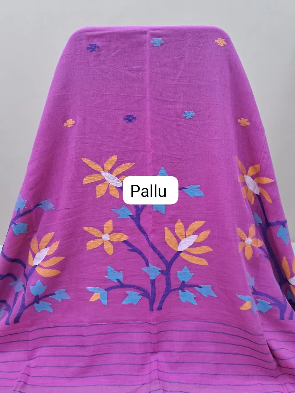 Rose Pink Khadhi Jamdhani Cotton Saree Pallu