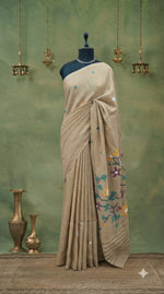 Cream Khadhi Jamdani Cotton Saree