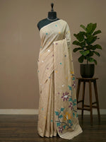 Cream Khadhi Jamdhani Cotton Saree