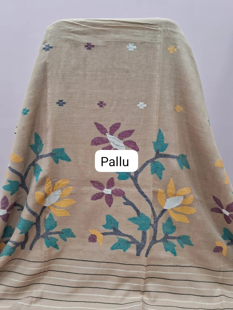 Cream Khadhi Jamdhani Cotton Saree Pallu
