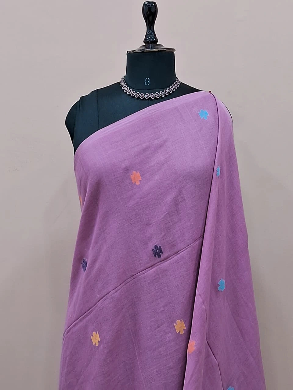 Onion Pink Khadhi Jamdhani Cotton Saree 1