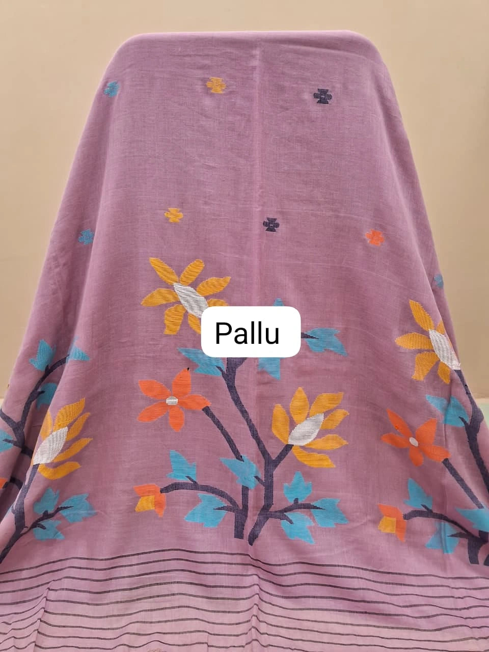 Onion Pink Khadhi Jamdhani Cotton Saree Pallu