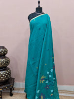 Teal Blue Khadhi Jamdhani Cotton Saree 