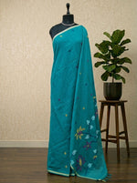 Teal Blue Khadhi Jamdhani Cotton Saree 