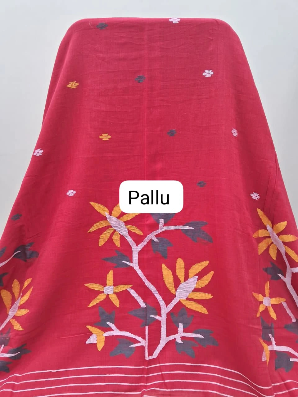 Red Khadhi Jamdani Cotton Saree Pallu