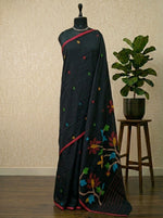 Black Khadhi Jamdhani Cotton Saree