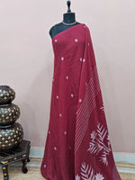 Maroon Khadhi Jamdani Cotton Saree