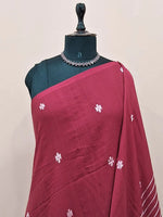 Maroon Khadhi Jamdani Cotton Saree