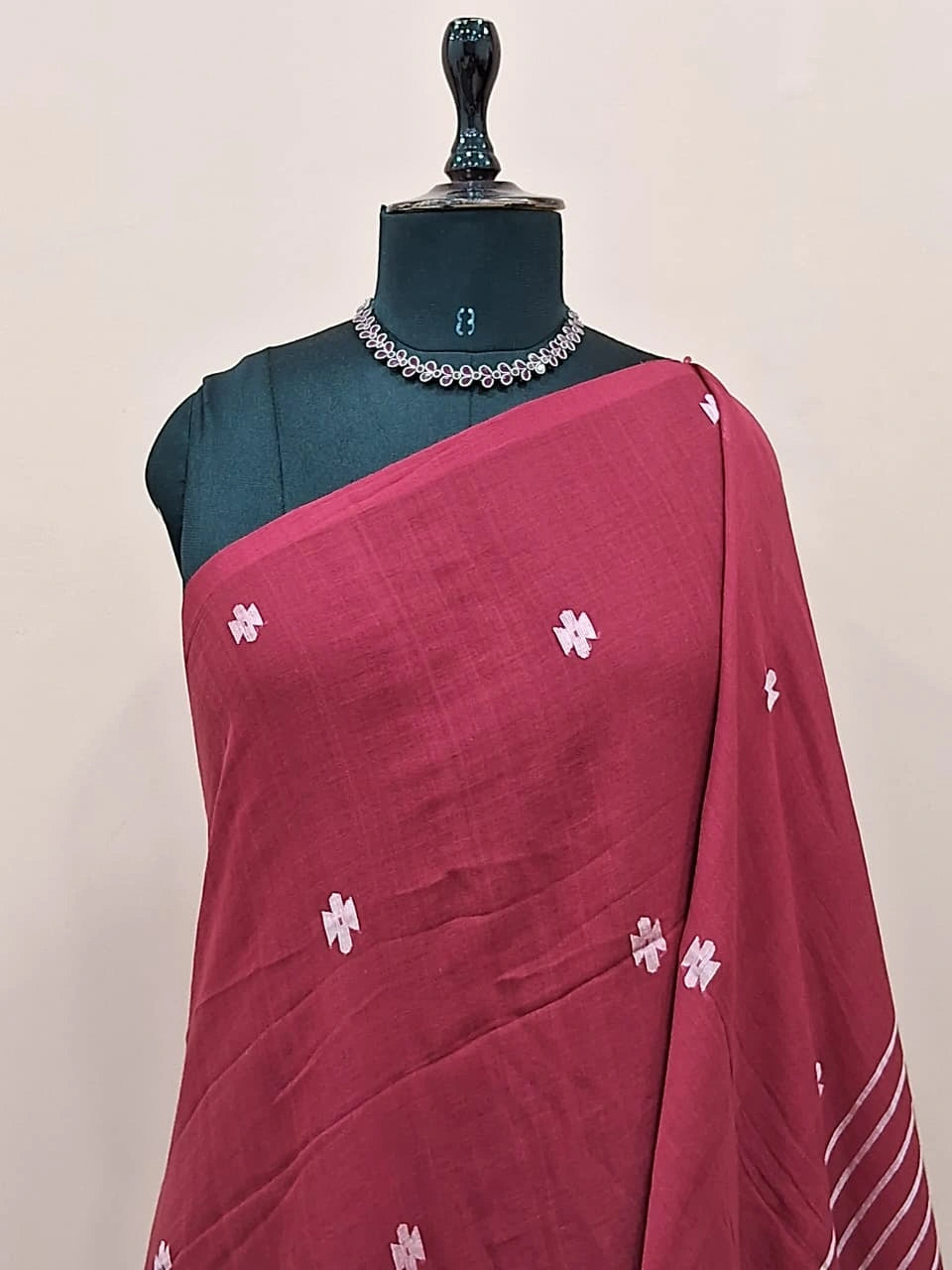 Maroon Khadhi Jamdani Cotton Saree