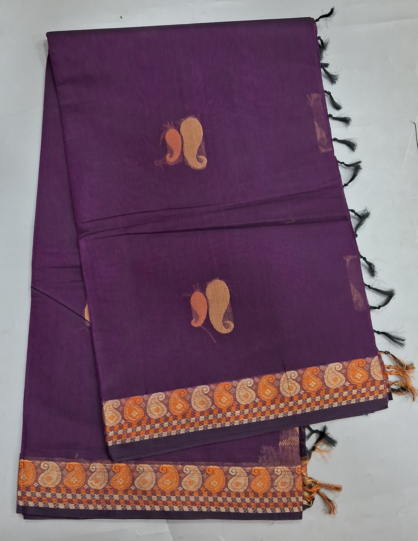 Wine Korvai Kanchi Cotton Saree 