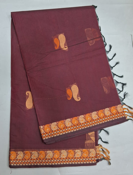 Maroon Korvai Kanchi Cotton Saree