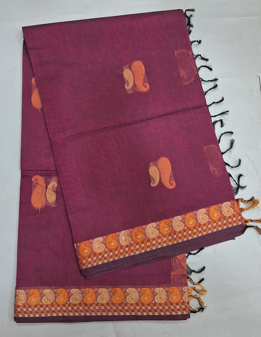 Wine Korvai Kanchi Cotton Saree