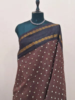 Chocolate Brown Kaikattu Sungudi Handloom Cotton Saree 1
