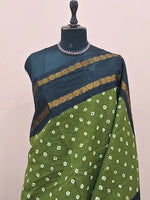 Leaf Green Kaikattu Sungudi Handloom Cotton Saree 1