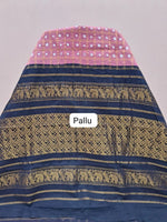 Baby Pink Checked Kaikattu Sungudi Handloom Cotton Saree pallu