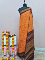 Orange Kaikattu Sungudi Handloom Cotton Saree 