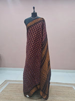 Dark Walnut Brown Kaikattu Sungudi Handloom Cotton Saree 
