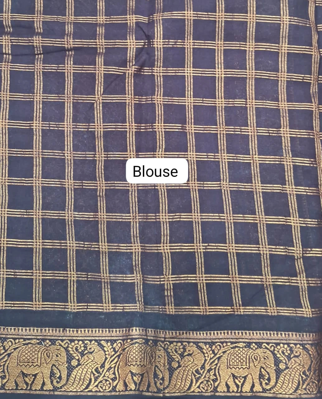 Dark Walnut Brown Kaikattu Sungudi Handloom Cotton Saree Blouse