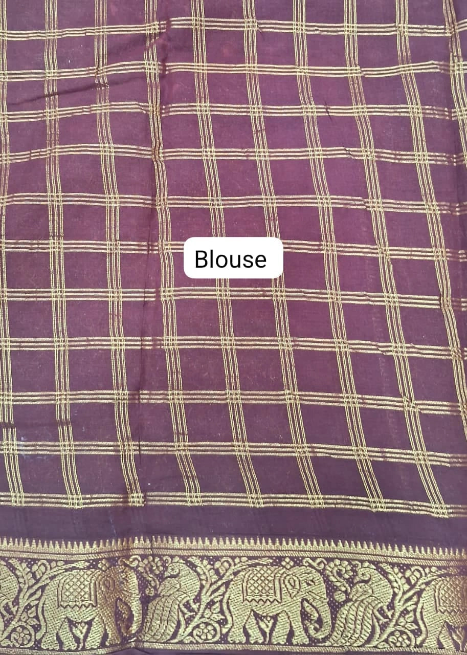 Dark Chocolate Brown Kaikattu Sungudi Handloom Cotton Saree Blouse