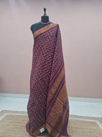 Dark Wine Kaikattu Sungudi Handloom Cotton Saree