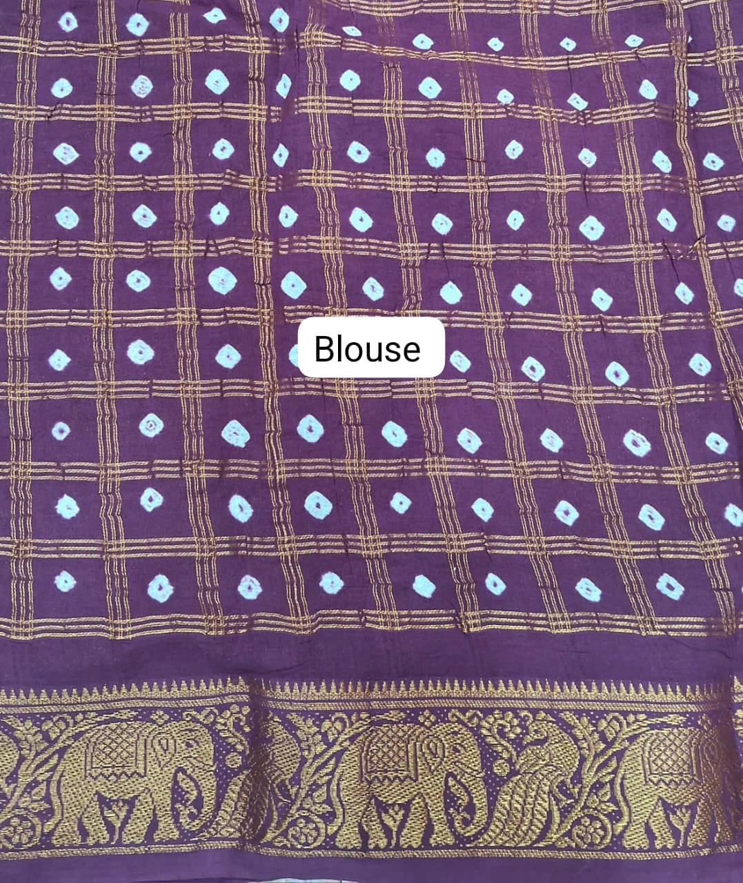 Dark Wine Kaikattu Sungudi Handloom Cotton Saree blouse