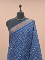 Caribbean Blue Kaikattu Sungudi Handloom Cotton Saree 1