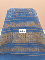 Caribbean Blue Kaikattu Sungudi Handloom Cotton Saree Pallu