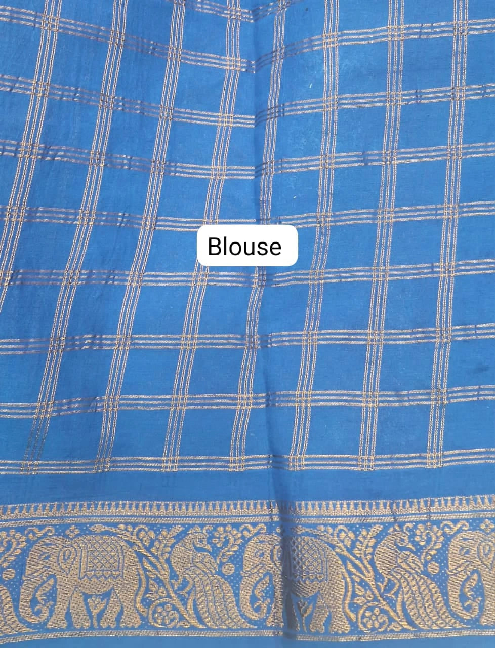 Caribbean Blue Kaikattu Sungudi Handloom Cotton Saree Blouse