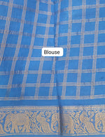 Caribbean Blue Kaikattu Sungudi Handloom Cotton Saree Blouse
