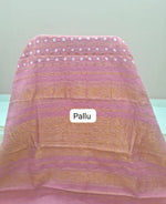Rose Pink Kaikattu Sungudi Handloom Cotton Saree pallu