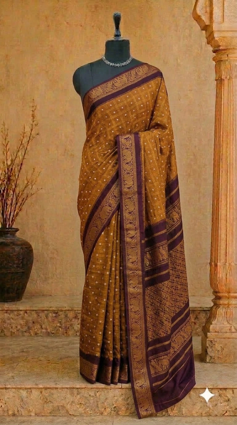 Mustard Yellow Kaikattu Sungudi Handloom Cotton Saree