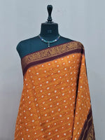 Orange Kaikattu Sungudi Handloom Cotton Saree 1