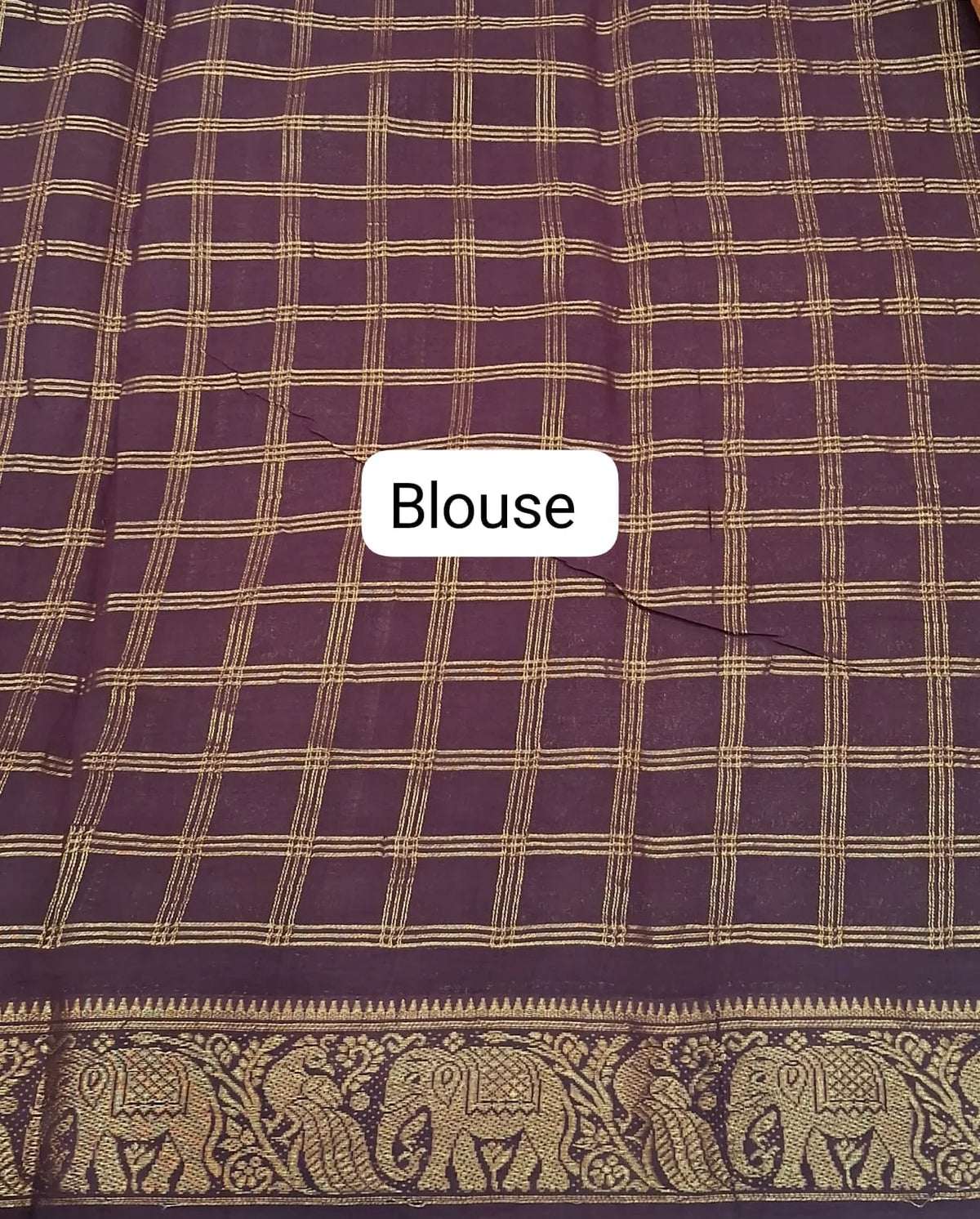 Orange Kaikattu Sungudi Handloom Cotton Saree Blouse