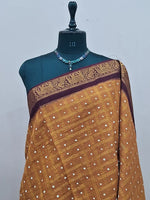 Golden Brown Kaikattu Sungudi Handloom Cotton Saree 1