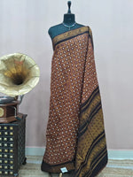 Brown Kaikattu Sungudi Handloom Cotton Saree