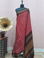 Brick Red Kaikattu Sungudi Handloom Cotton Saree