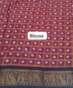 Brick Red Kaikattu Sungudi Handloom Cotton Saree blouse