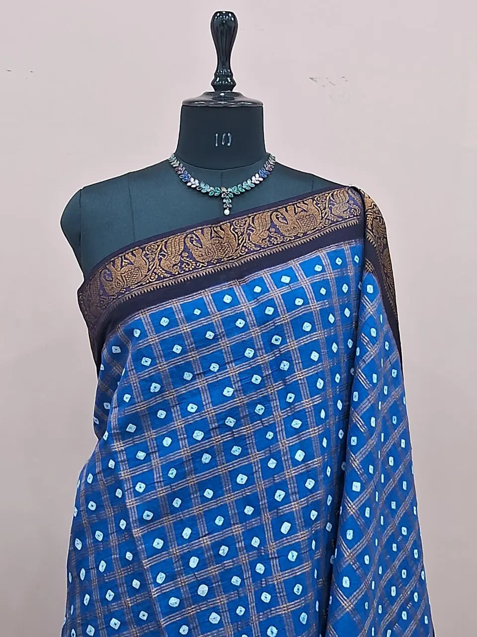 Ocean Blue Kaikattu Sungudi Handloom Cotton Saree 1
