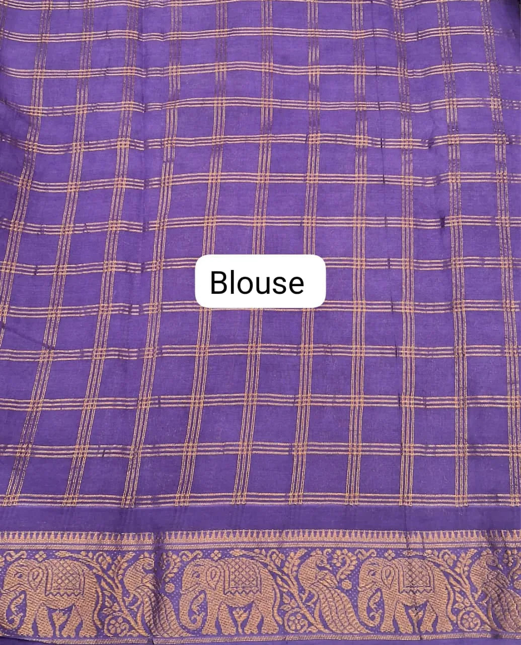 Purple Kaikattu Sungudi Handloom Cotton Saree Blouse