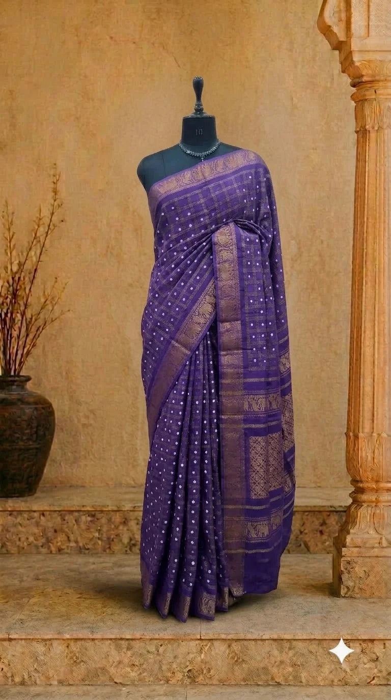 Purple Kaikattu Sungudi Handloom Cotton Saree