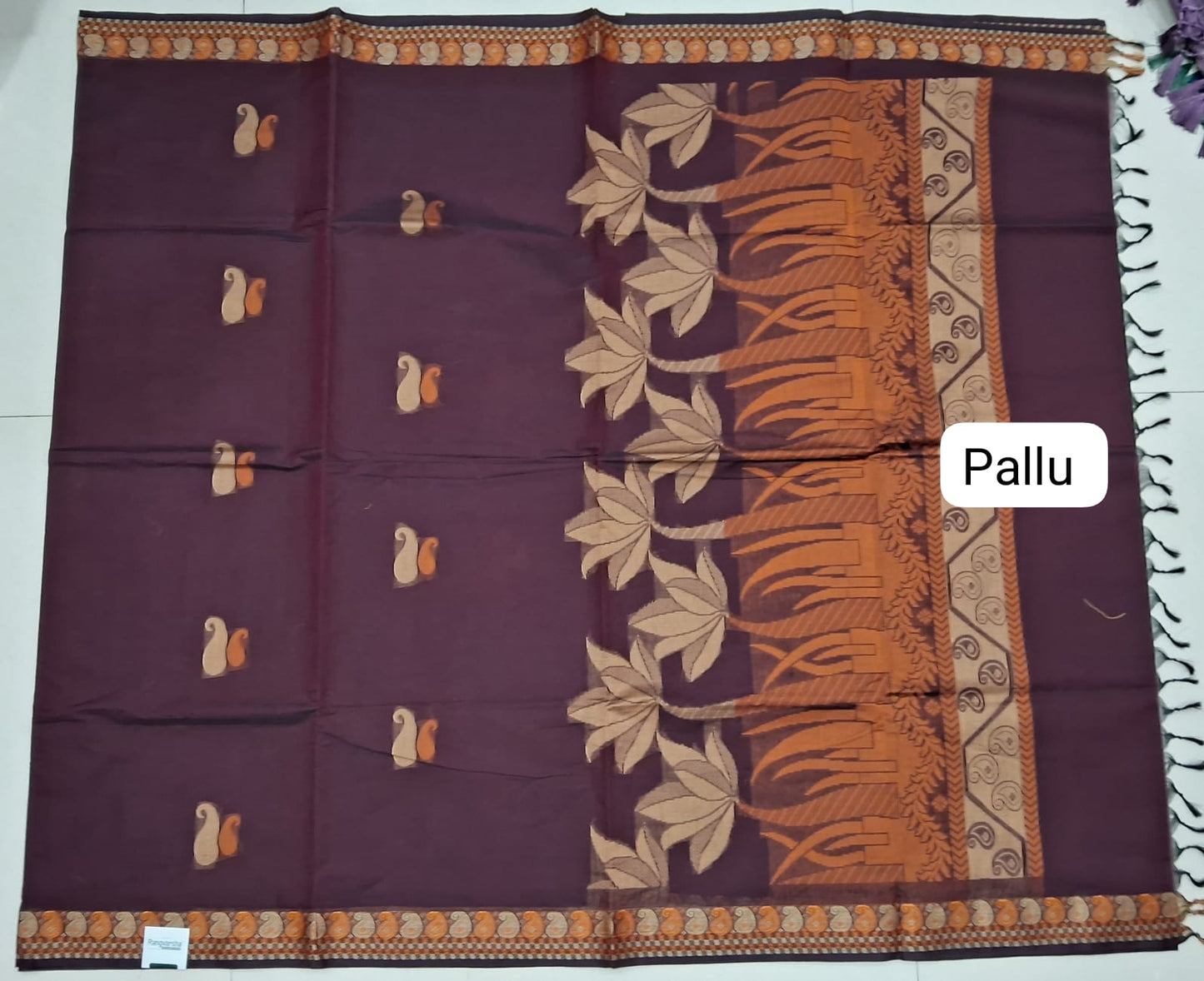 Thick Brown Korvai Kanchi Cotton Saree Pallu