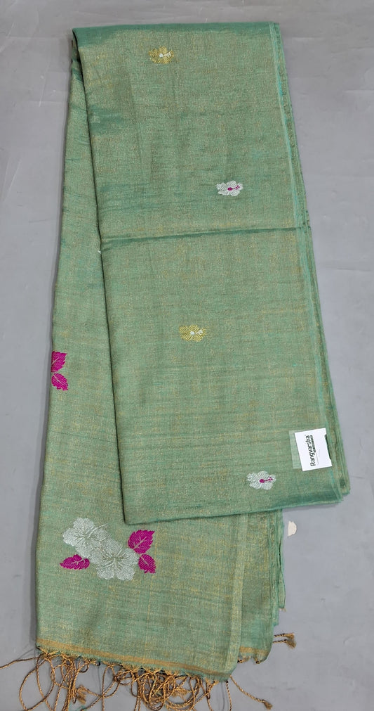 Seafoam Green Tissue Linen Saree